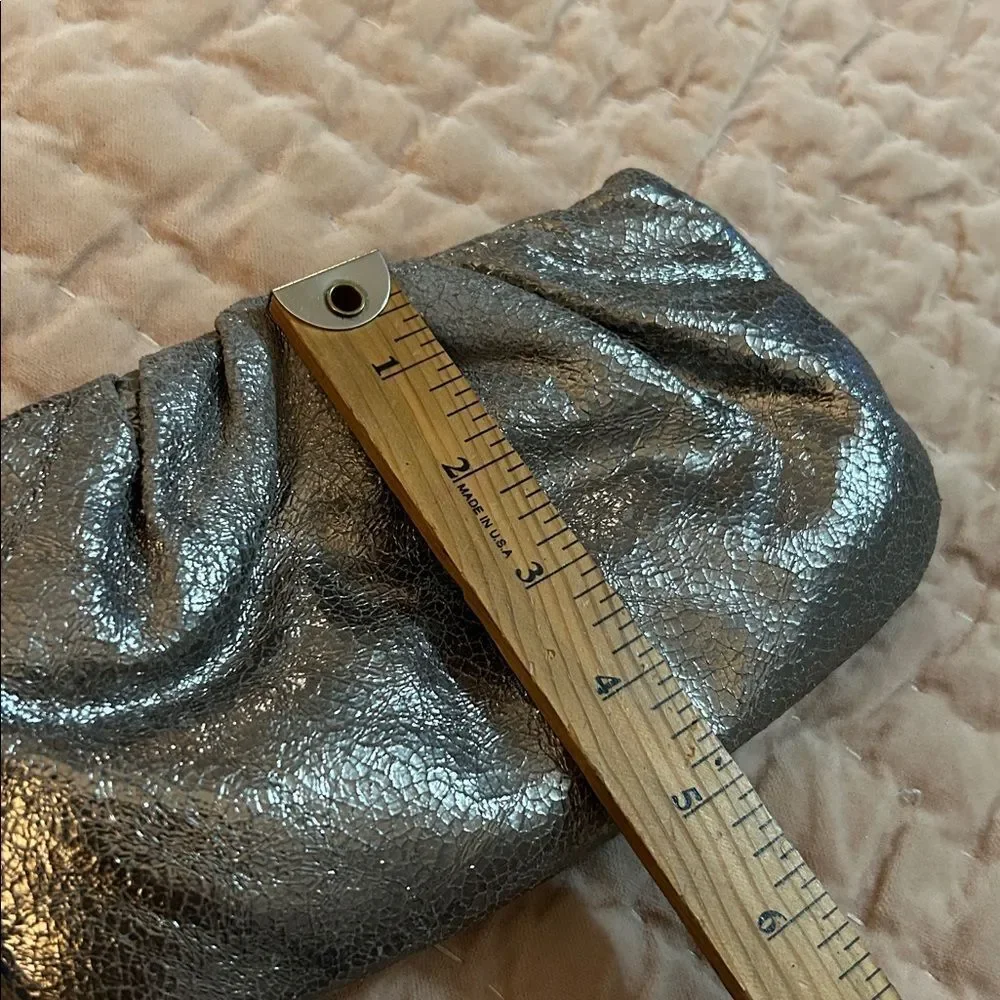 Minx leather metallic Silver Clutch Bag
